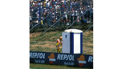 1999 Spanish Grand Prix Valentino Rossi portaloo celebration