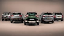 All five generations of the Kia Sportage but the back of them