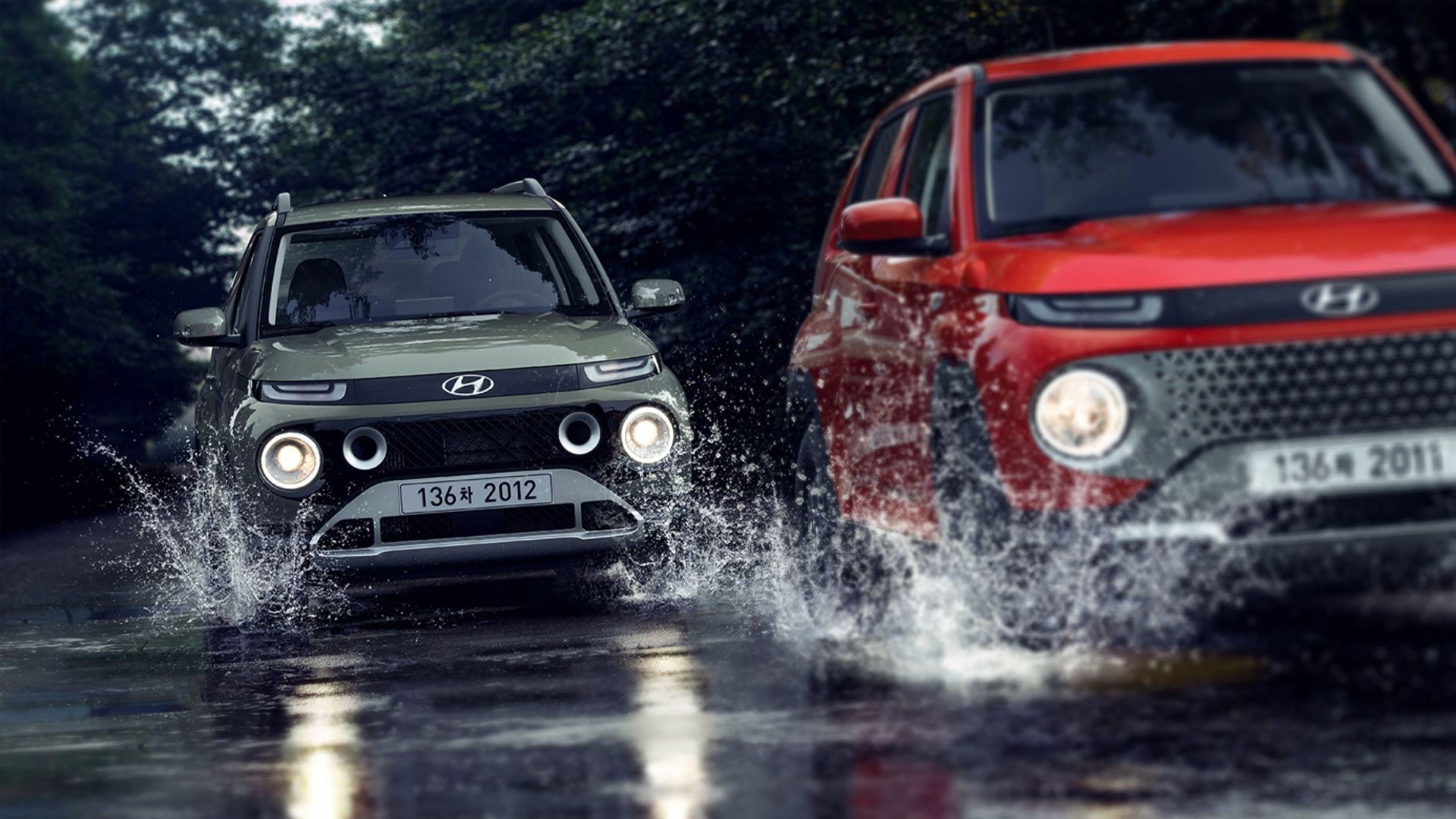 Hyundai Casper crossover splashing through water