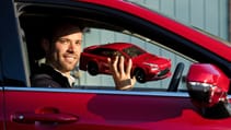 Toyota Mirai RC car with its creator in full-size Mirai