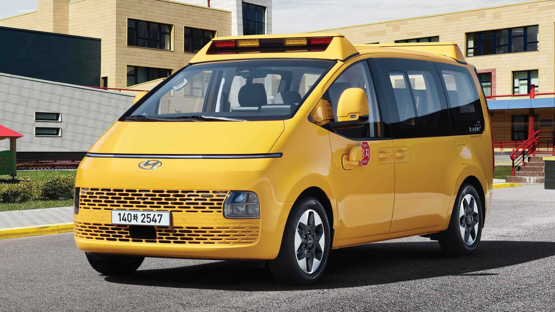 The Hyundai Staria Kinder is a 15-seat, space-age school bus