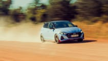 Hyundai i20N blue in Australian Outback