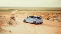 Hyundai i20N blue in Australian Outback