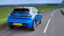 Peugeot e-208 dynamic rear view