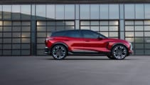 Side profile shot of red Chevrolet Blazer EV