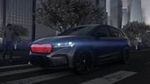 Concept car with LED grille integrated, showing red warning triangles