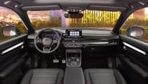 Interior shot of dash and steering wheel in Honda CR-V