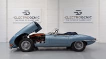 Static shot of Jag E-type, facing to left