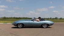 Static shot of Jag E-type, from side