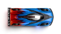 Digital render of new Alpine Le Mans Hypercar in tricolore colours - Birds Eye view