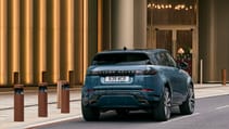 Dynamic shot of Range Rover Evoque facelift 2023 - in blue from rear