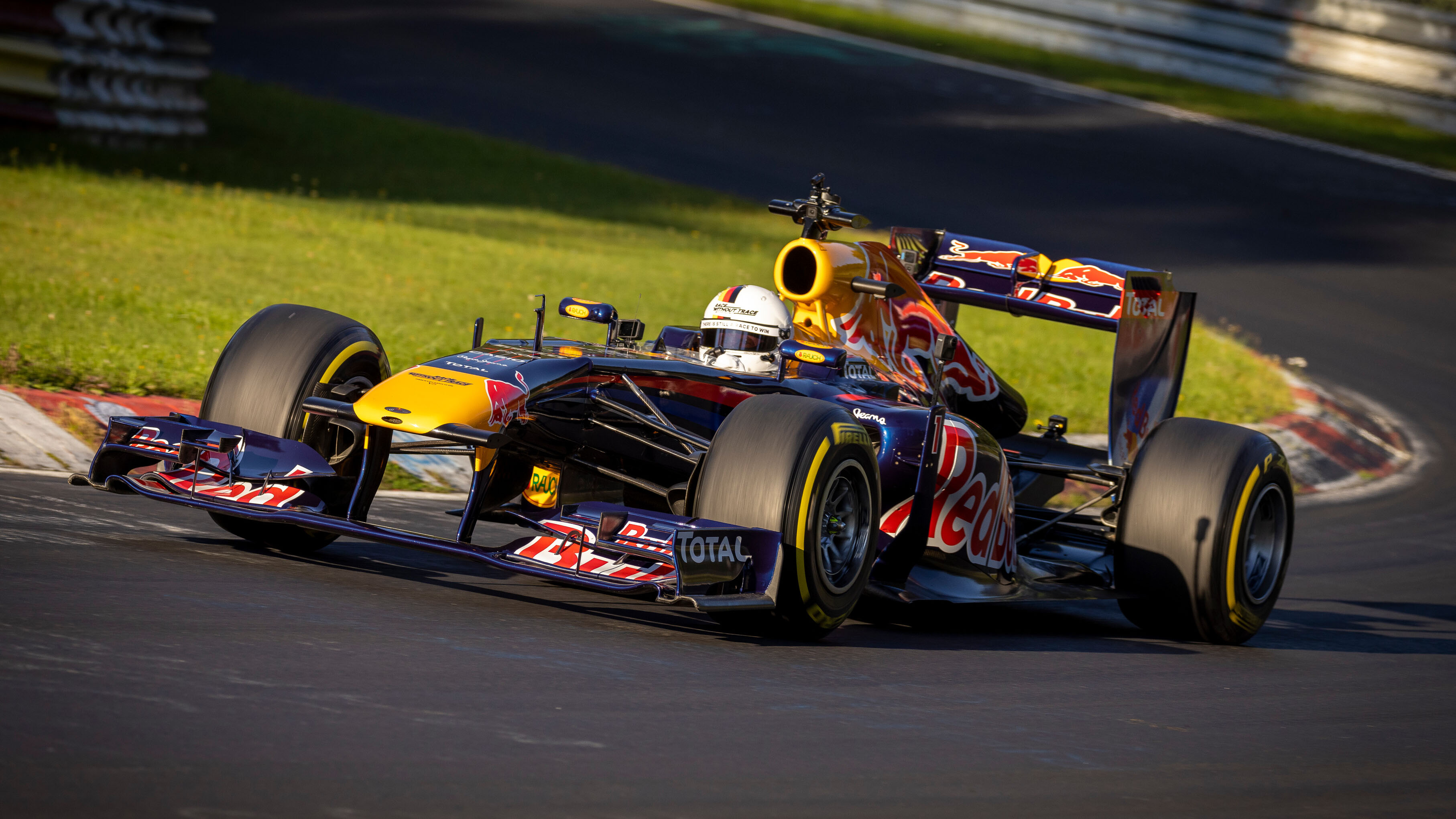 Red Bull driver Sebastian Vettel of Germany celebrates on his car