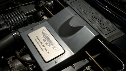 Close up of the Engine block with the Vantage name