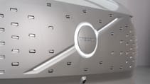 Static shot of the Volvo EM90, close up grille