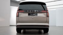 Static shot of the Volvo EM90, full car rear studio shot