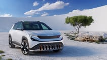 Static shot of Skoda Epiq from front three quarter