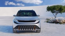 Static shot of Skoda Epiq from front dead on