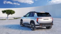 Static shot of Skoda Epiq from rear three quarter