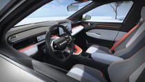 Interior shot of cockpit in Skoda Epiq from outside driver side window