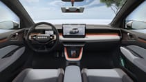 Interior shot of cockpit in Skoda Epiq from rear seats