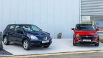 The new Qashqai sitting alongside the first gen Qashqai