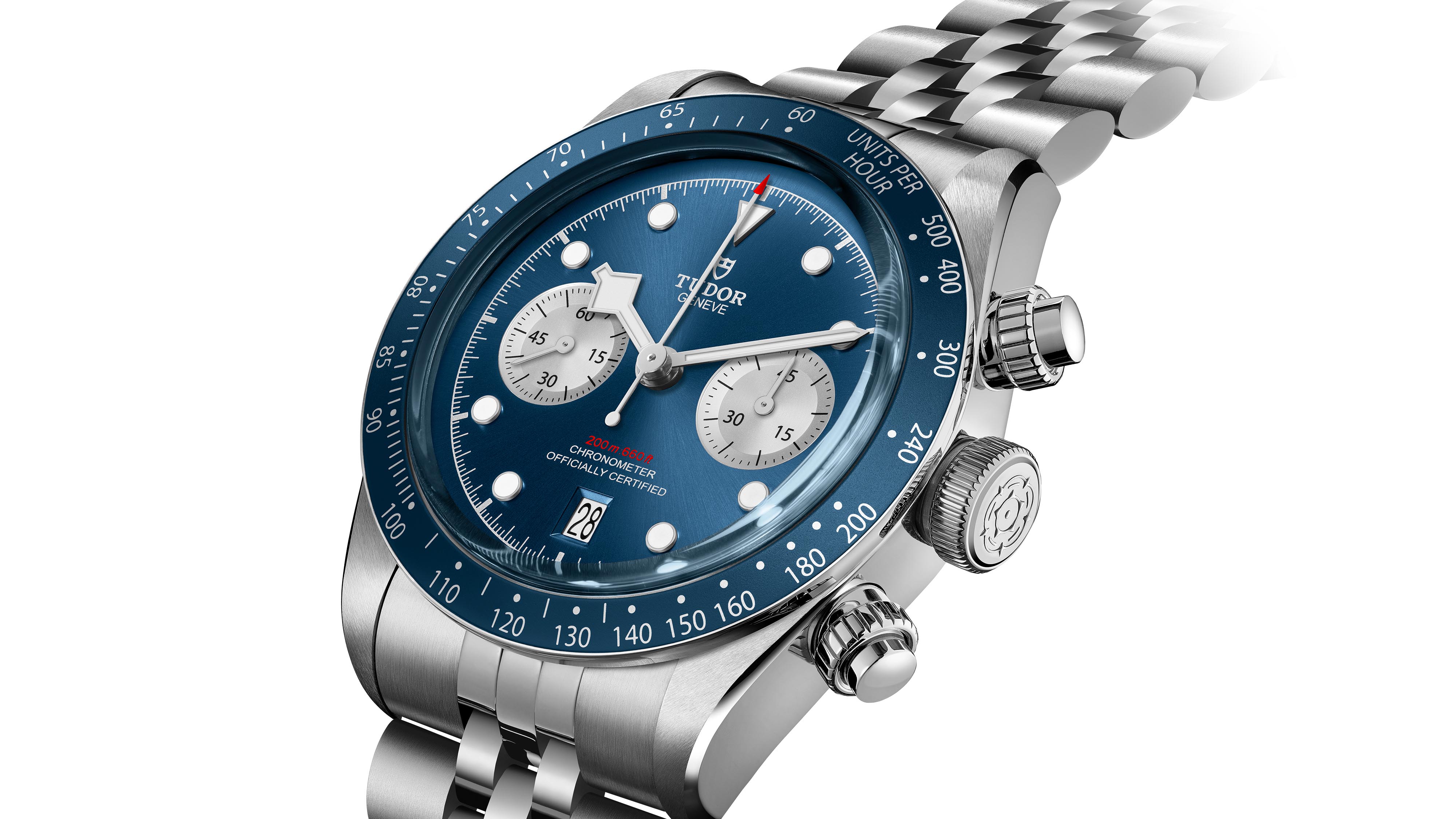 The Tudor Black Bay Chrono Blue is a stunning stainless steel 