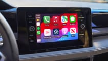 Interior close up shot of 8in infotainment screen in VW Taos