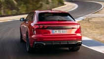 Audi RSQ8 exterior rear three quarter dynamic on track 