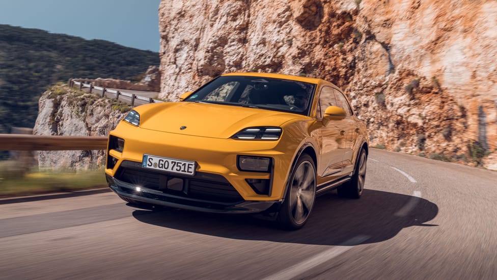 Driving shot of the Porsche Macan EV