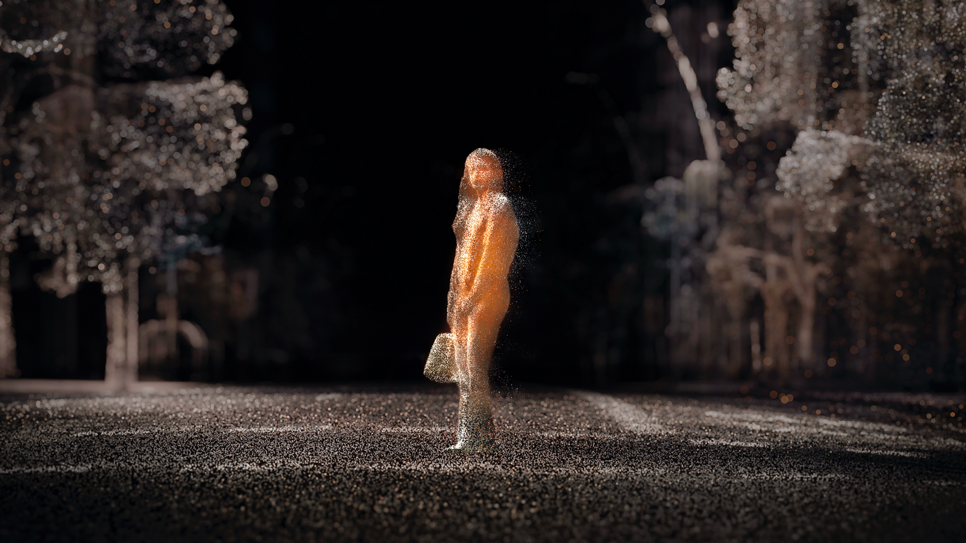 Gaussian splat render of Volvo sensor data points - lady