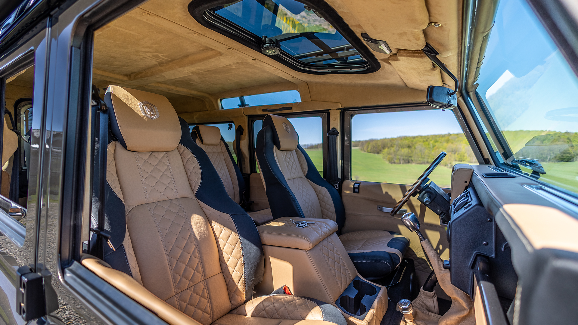An interior shot of a version of a Helderburg Land Rover Defender