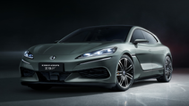 Static studio shot of Denza Z9 GT, front three-quarter