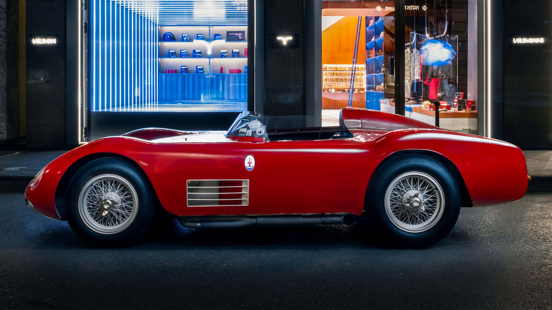 Static shot of 1956 Maserati 200S from side profile