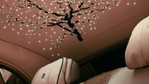 Close up of Rolls-Royce Phantom Cherry Blossom starlight headlighter with Sakura tree