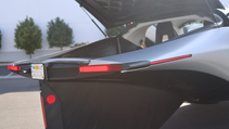 Static rear shot of Aptera solar car's boot with boot lid open