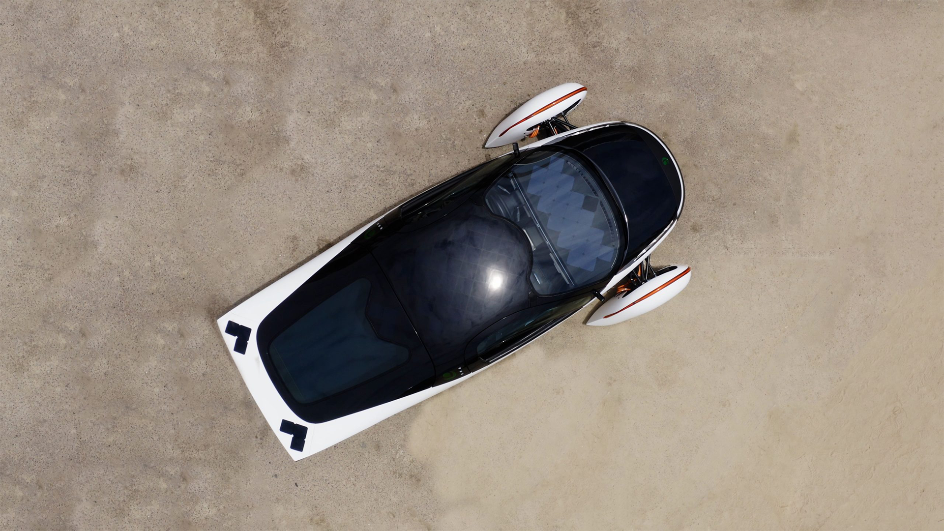 Top down drone shot of Aptera solar car