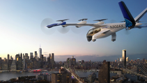 Digital render of Archer Midnight flying over New York City