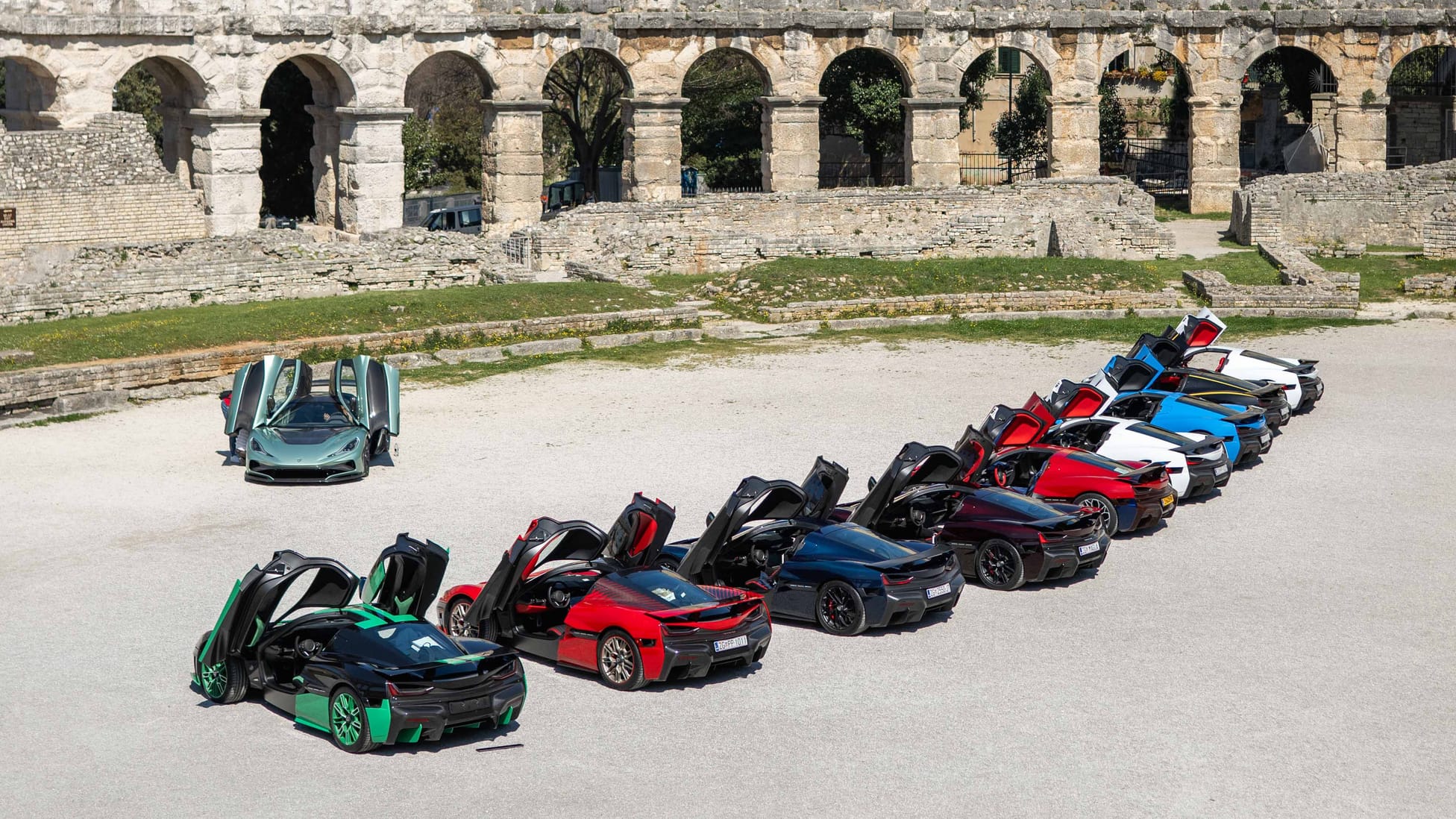 Here’s over 19,000bhp worth of Rimac lounging in a Roman amphitheatre ...