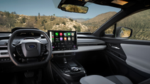 Interior shot of the Subaru Trailseeker EV estate off-roading, dash shot