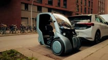 Static shot of the Hopper e-Bike (covered trike) parked