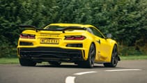 Corvette Z06 yellow cornering rear