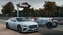 Bentley Continental GT Mulliner and Speed Six parked next to each other on a track