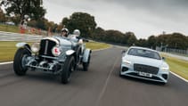 Bentley Continental GT Mulliner and Speed Six driving next to each other on a track
