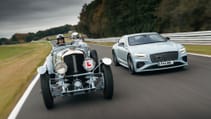 Bentley Continental GT Mulliner and Speed Six driving next to each other on a track