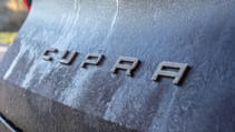 Close up Cupra Leon logo on the back of the car