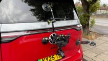 Volkswagen ID.Buzz pictured with a camera setup on the boot