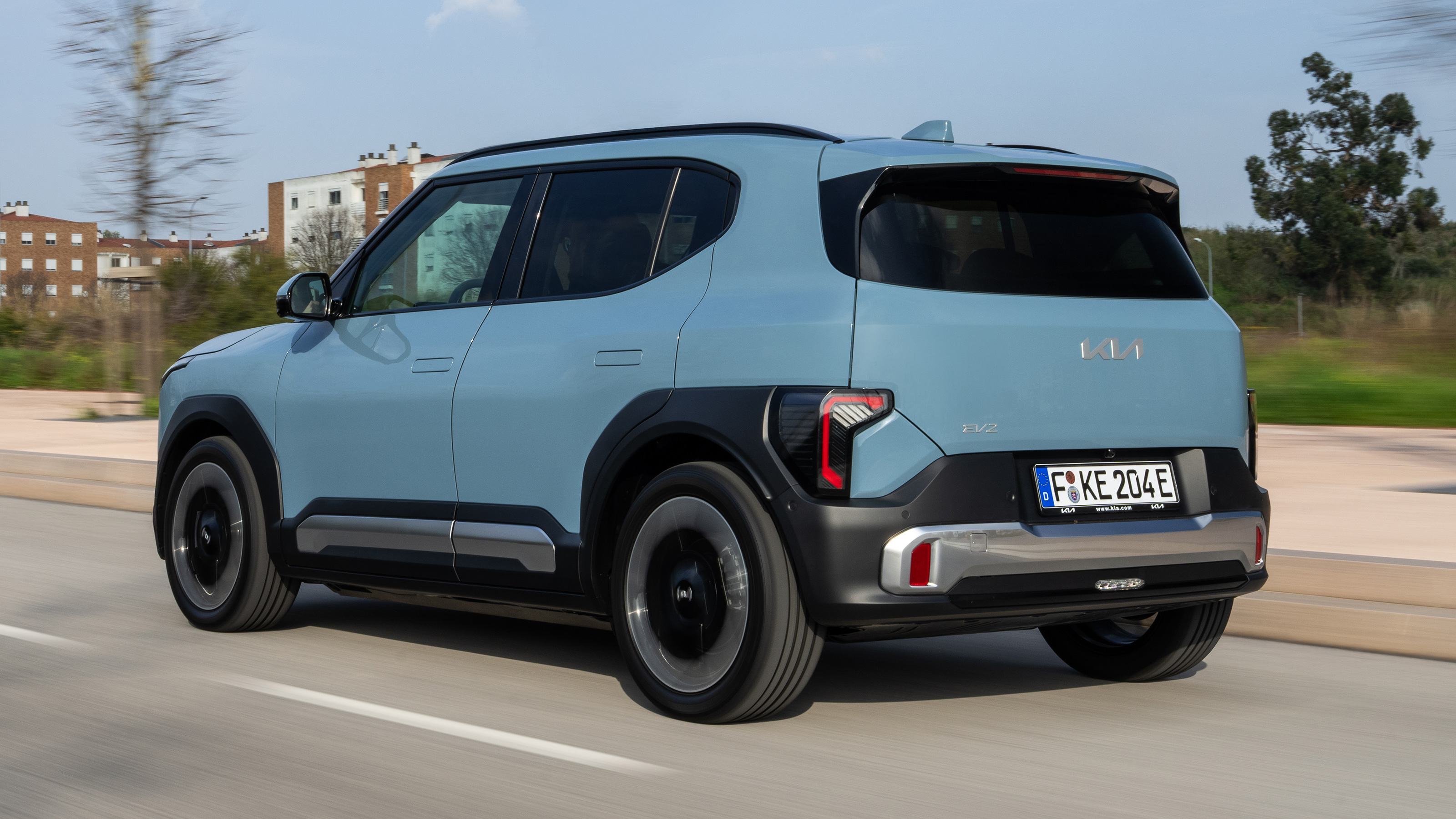 Kia EV2 pictured from the back