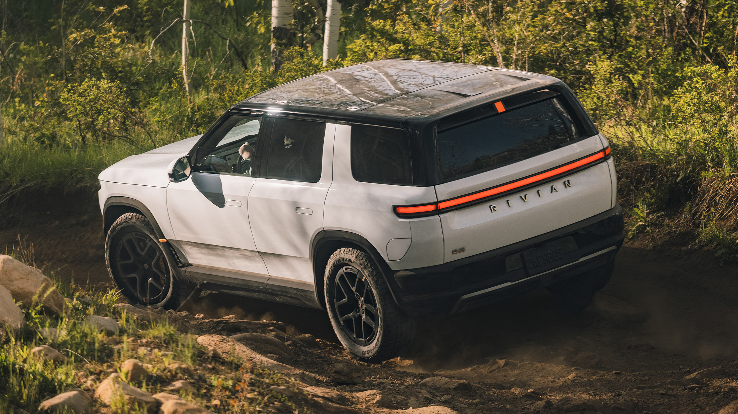 Rivian R2 US rear three quarters