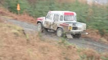 TG mag drives a Defender in a hill rally