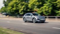 Side tracking view of the Audi Q4 e-tron
